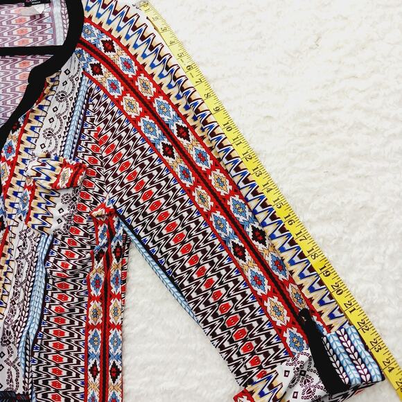 Blouse Tunic Aztec Boho Global Nomad Tribal Revival Festival Tab Sleeve Size 3X - Picture 9 of 12